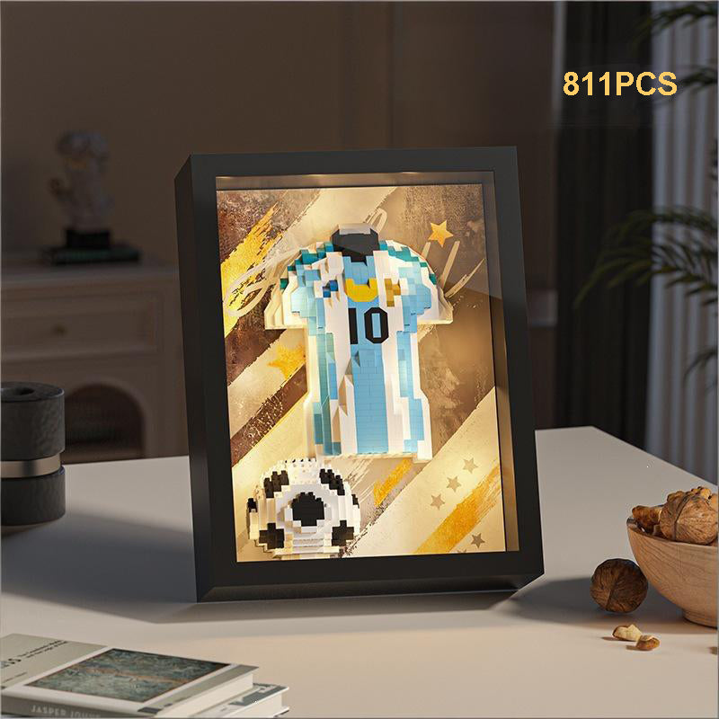 Football Legend Jersey Building Blocks 750pcs+ DIY Art Soccer Frame Display with LED Light For Soccer Fans and Lovers