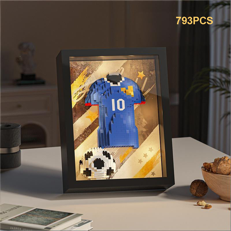 Football Legend Jersey Building Blocks 750pcs+ DIY Art Soccer Frame Display with LED Light For Soccer Fans and Lovers