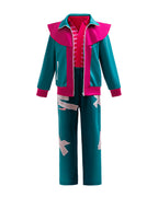 90s Retro Adventure Girl Costume Green Jacket Pants and Shirt 3pcs Set for Themed Parties