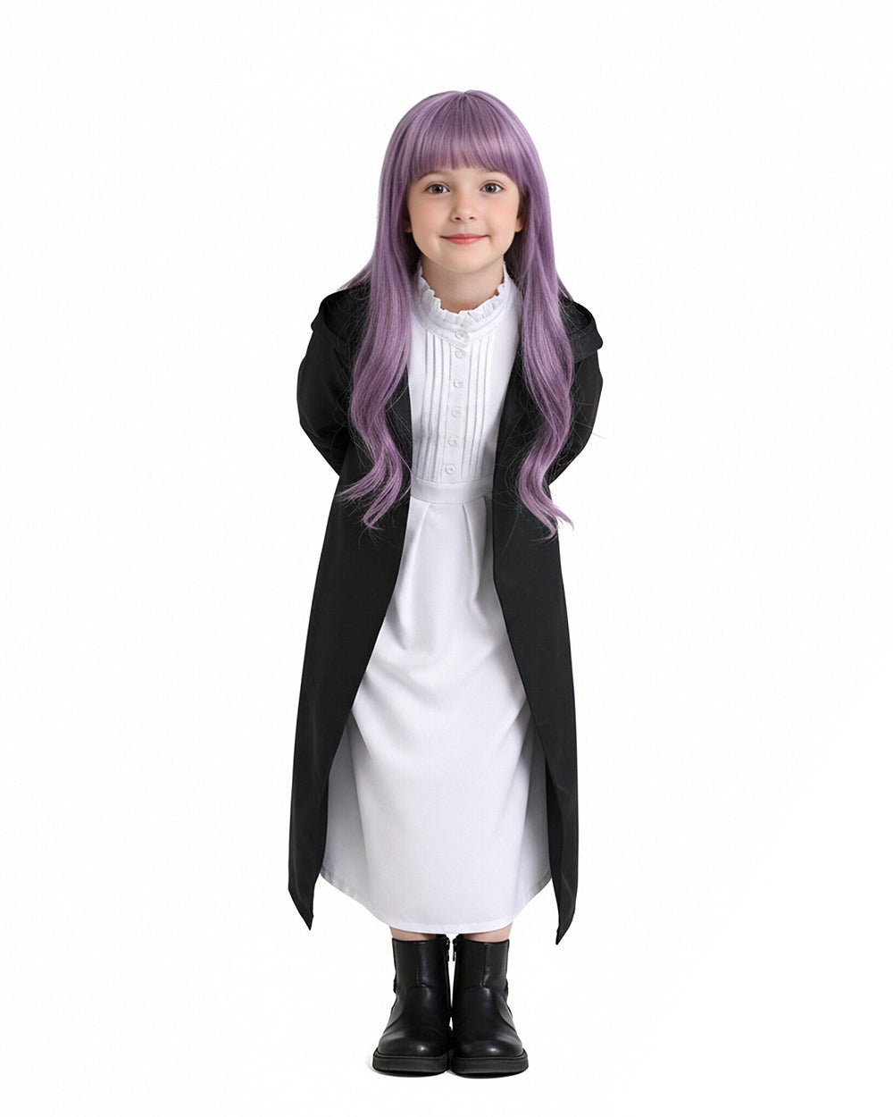 Mage Girl Costume Black Robe and Dress 2pcs Outfit for Cosplay Anime Events