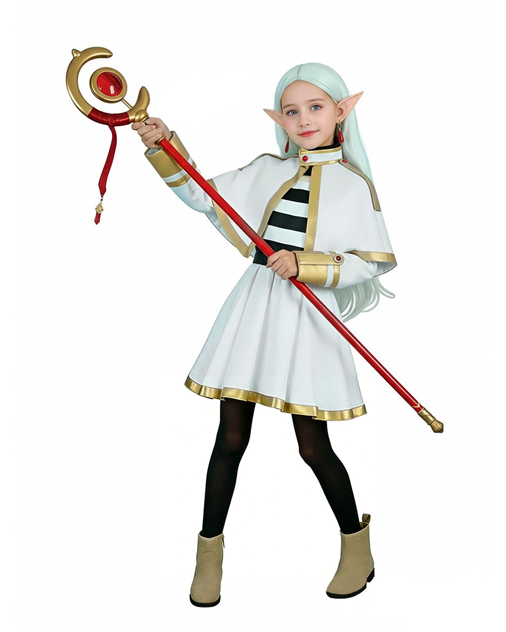 The Slayer Costume White-Haired Elf Ears Cape Mage Dress Complete Set with All Accessories