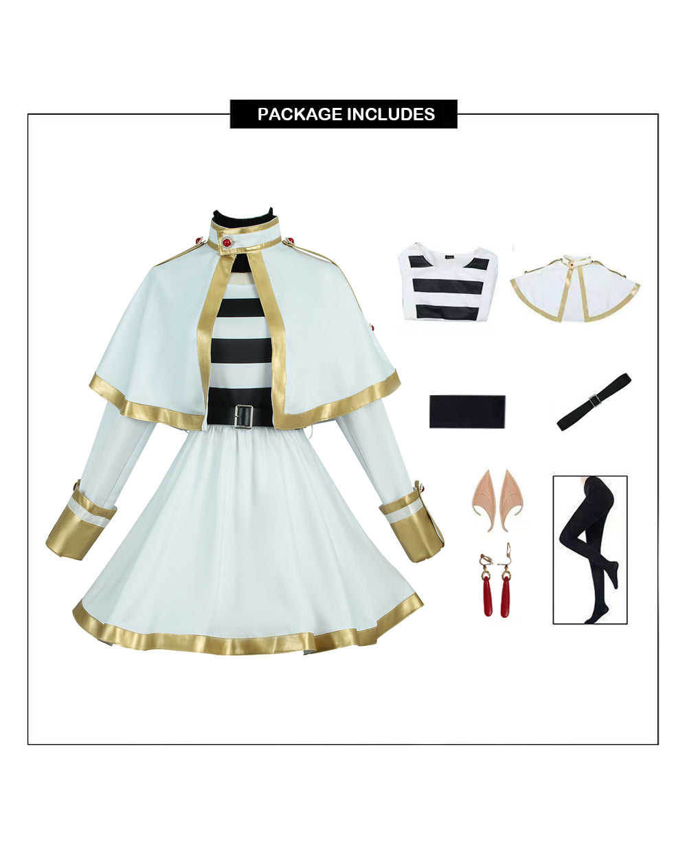 The Slayer Costume White-Haired Elf Ears Cape Mage Dress Complete Set with All Accessories