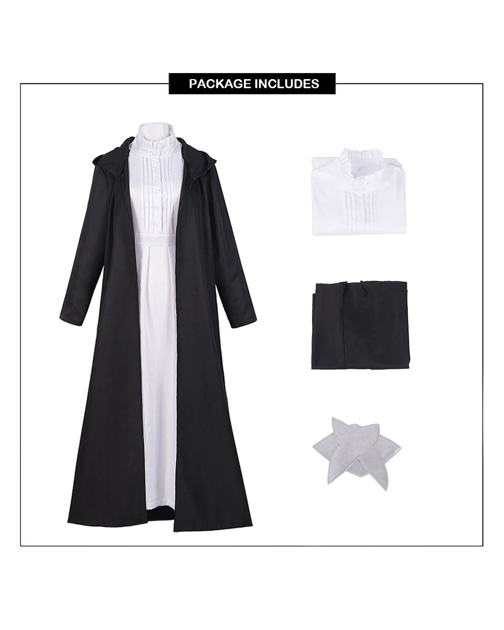 Mage Girl Costume Black Robe and Dress 2pcs Outfit for Cosplay Anime Events