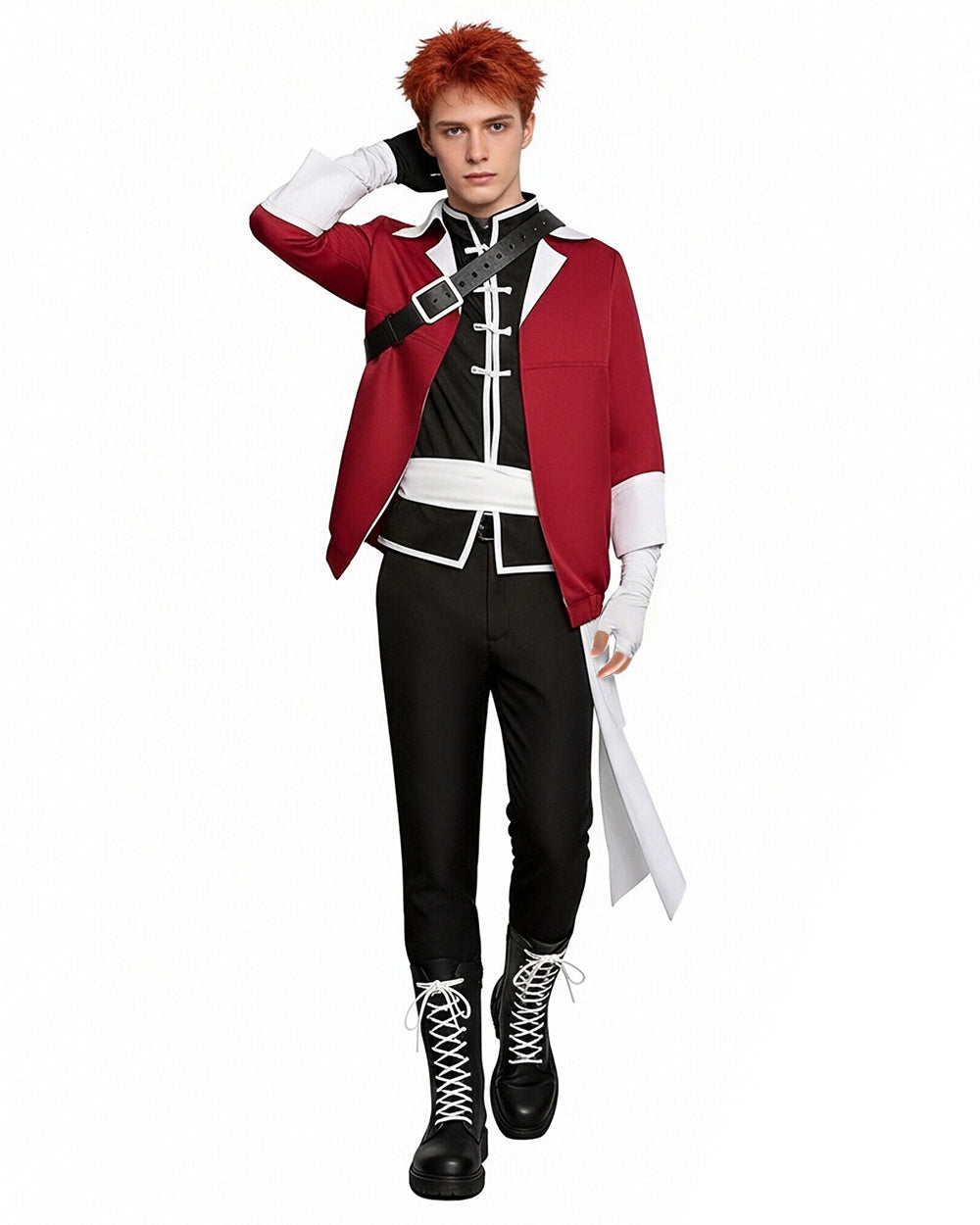 The Warrior Costume Vanguard Red Tops Vest Pants and Accessories for Dress-up Party