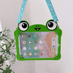 Frog Silicone Tablet Case with 360° Rotating Stand and Shoulder Strap Shockproof Protective Cover for iPad