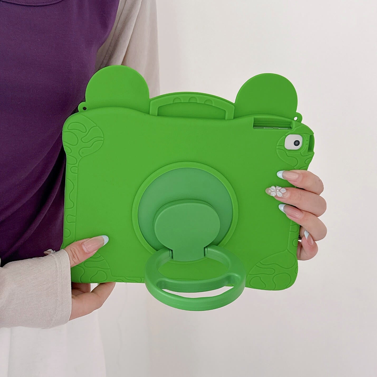 Frog Silicone Tablet Case with 360° Rotating Stand and Shoulder Strap Shockproof Protective Cover for iPad