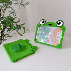 Frog Silicone Tablet Case with 360° Rotating Stand and Shoulder Strap Shockproof Protective Cover for iPad