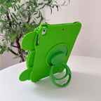 Frog Silicone Tablet Case with 360° Rotating Stand and Shoulder Strap Shockproof Protective Cover for iPad