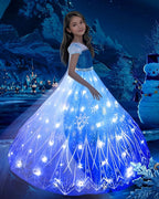 Elsa Costume Princess Dress Girls Light Up Dress Snowflake Trailing Party Dress Birthday Dres