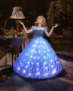 Elsa Costume Princess Dress Girls Light Up Dress Snowflake Trailing Party Dress Birthday Dres