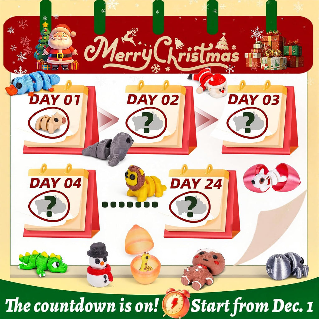 Gachapon Animals Advent Calendar 24pcs Surprise Dragon Eggs with Mini 3D Printed Toys in Capsule Vending Machine for Kids