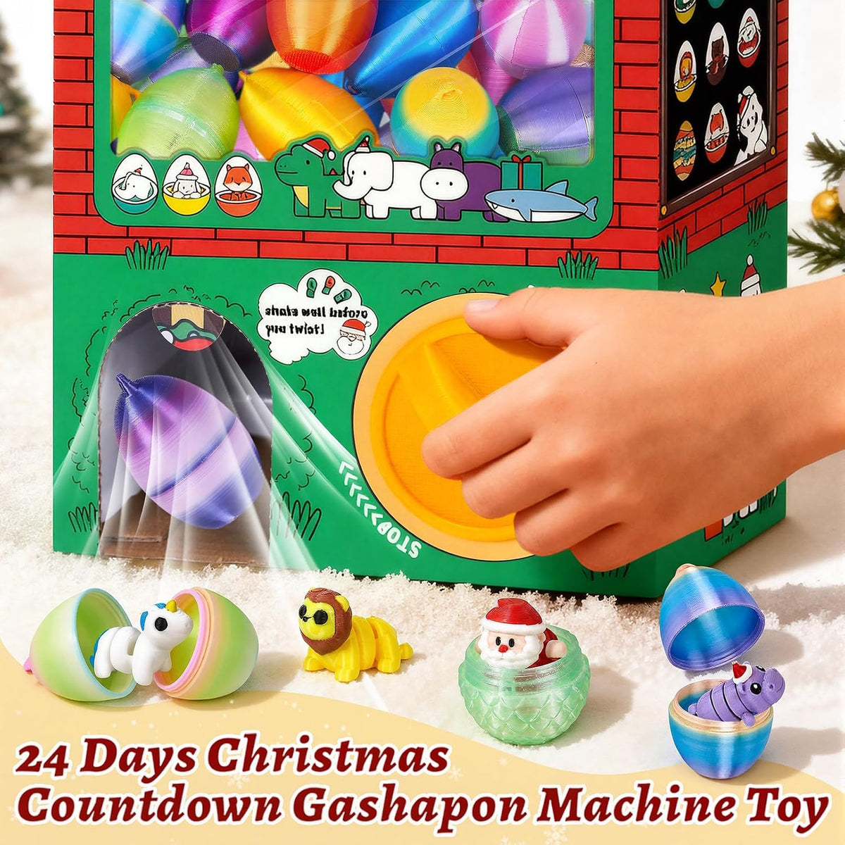 Gachapon Animals Advent Calendar 24pcs Surprise Dragon Eggs with Mini 3D Printed Toys in Capsule Vending Machine for Kids