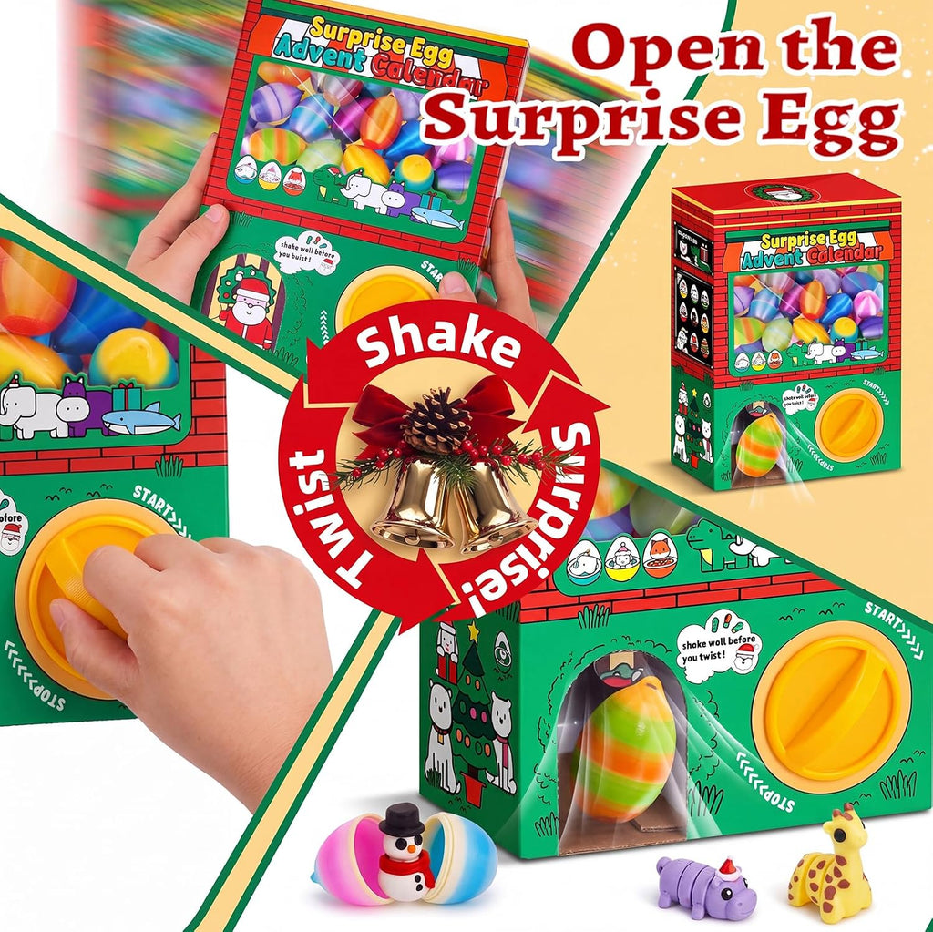Gachapon Animals Advent Calendar 24pcs Surprise Dragon Eggs with Mini 3D Printed Toys in Capsule Vending Machine for Kids