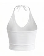Women German Football Jersey White Halter Neck Backless Crop Top for Stadium Sports Cheering Parties