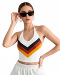 Women German Football Jersey White Halter Neck Backless Crop Top for Stadium Sports Cheering Parties