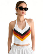 Women German Football Jersey White Halter Neck Backless Crop Top for Stadium Sports Cheering Parties
