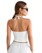 Women German Football Jersey White Halter Neck Backless Crop Top for Stadium Sports Cheering Parties