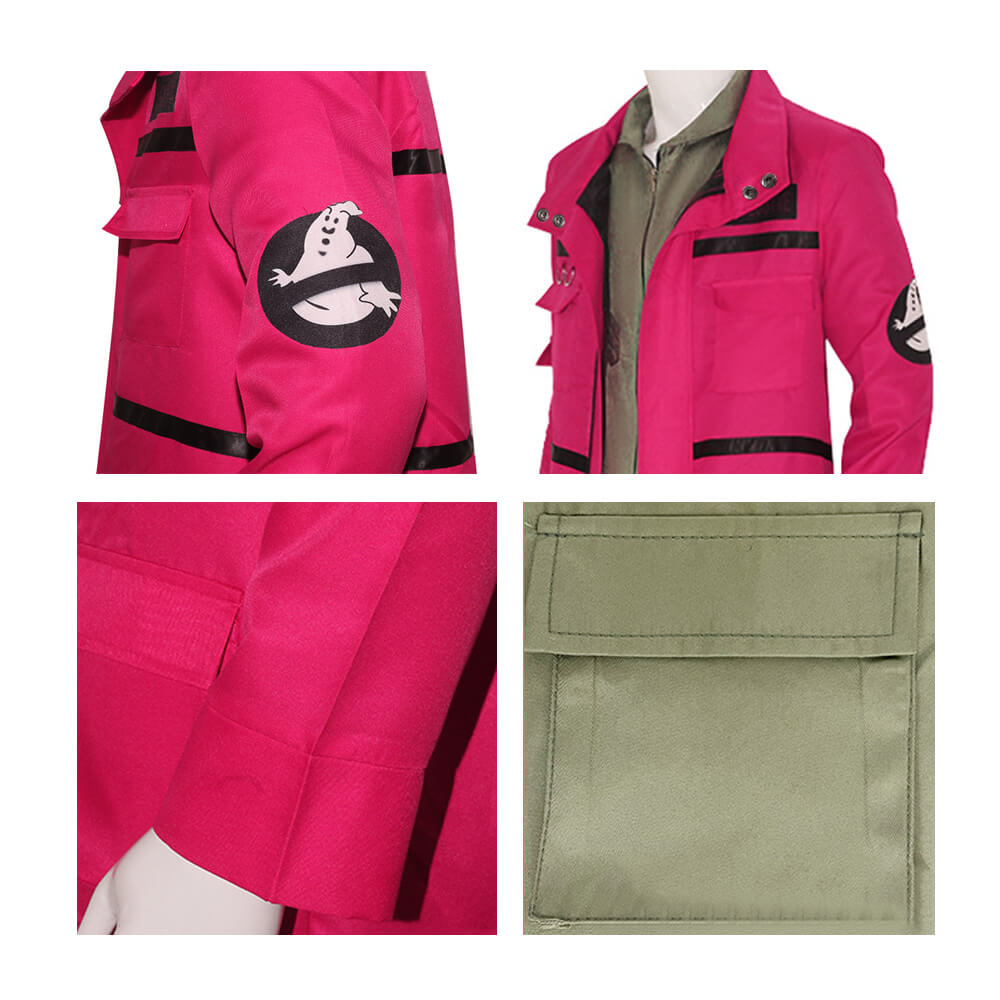 Adult Ghost Hunter Uniform Hot Pink Outer Coat and khaki Jumpsuit Set Halloween Costume