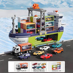 Kids Giant Cargo Ship Set with Container and Alloy Car Ejection Track with Sounds Lights