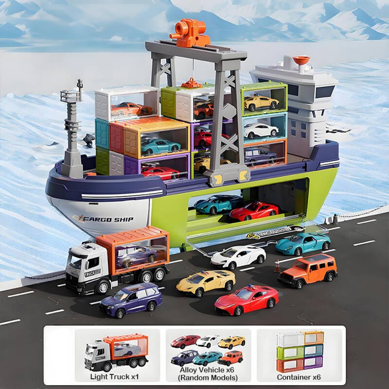 Kids Giant Cargo Ship Set with Container and Alloy Car Ejection Track with Sounds Lights
