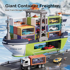 Kids Giant Cargo Ship Set with Container and Alloy Car Ejection Track with Sounds Lights