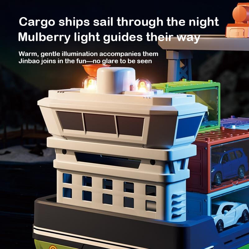 Kids Giant Cargo Ship Set with Container and Alloy Car Ejection Track with Sounds Lights