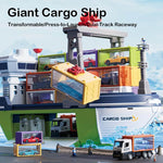 Kids Giant Cargo Ship Set with Container and Alloy Car Ejection Track with Sounds Lights