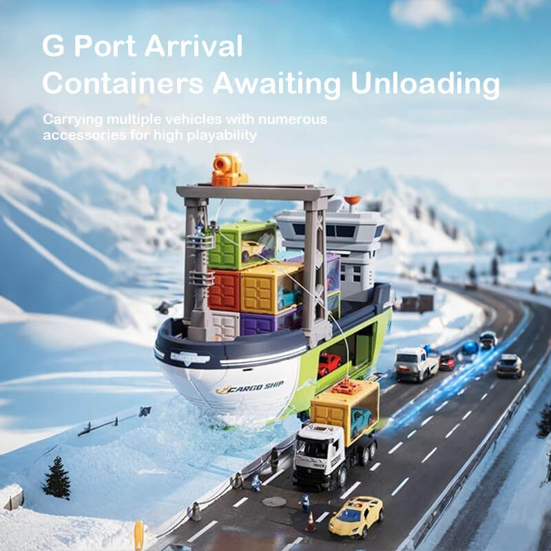 Kids Giant Cargo Ship Set with Container and Alloy Car Ejection Track with Sounds Lights