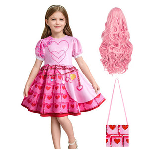 Queen of Hearts Costume Girls Adults Princess Bridget Pink Dress and Wig for Halloween Carnival