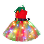 Christmas Elf Costume for Girls Toddler LED Light Up Tutu Dress and Elf Hat 2pcs Suit for Holiday Party