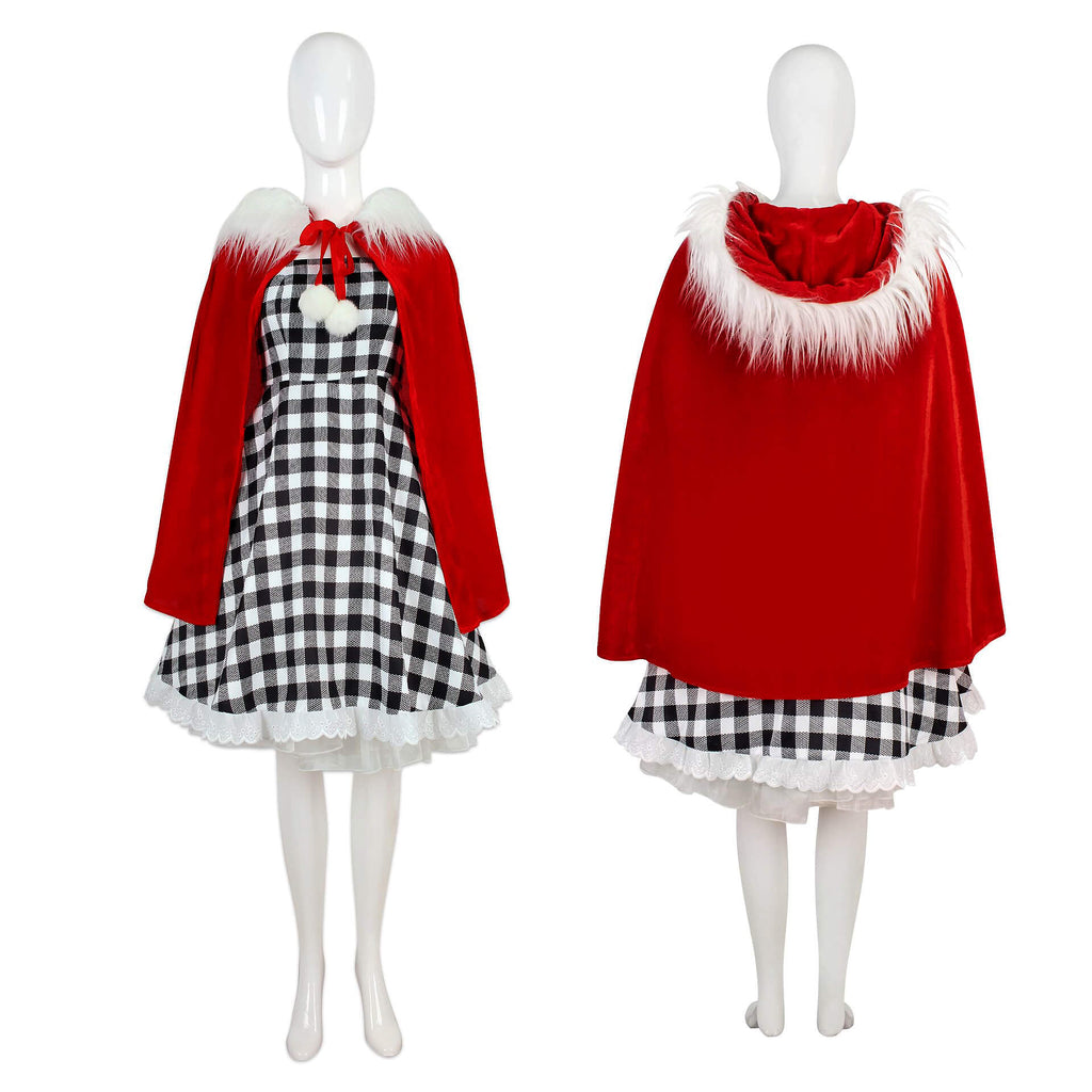Cindy Lou Who Costume Kids Adult Christmas Hooded Cape Dress Pantyhose and Gloves 4pcs Suit
