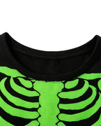 Girls Glow in the Dark Skeleton Costume Skeleton Dress and Witch Hat 2pcs Set for Cosplay Party 4T-10Y