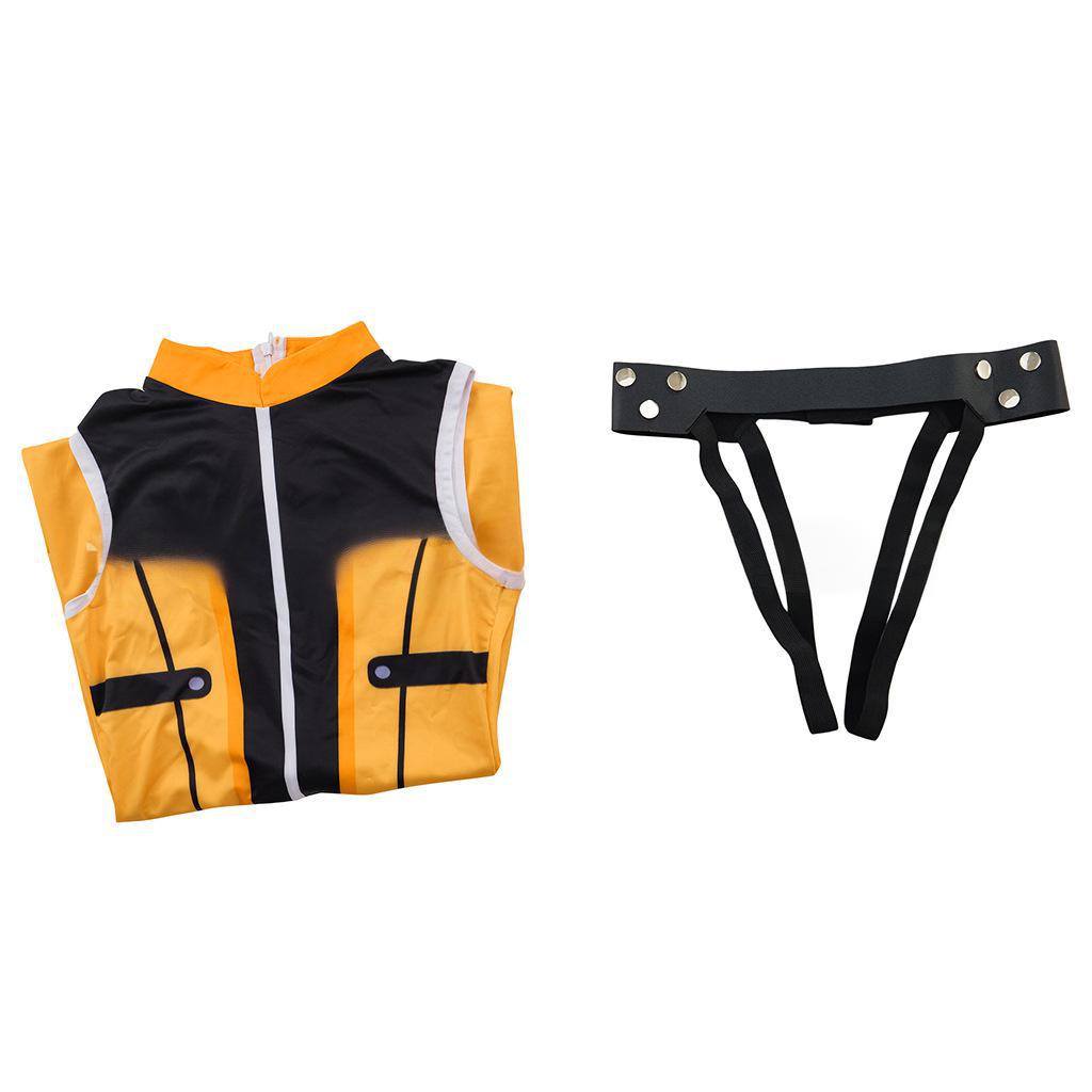 Adult Go! Go! Loser Ranger Costume Yellow Keeper Jumpsuit with Leg Harness Strap Suit