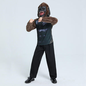 Kids Gorilla Costume King Kong Cosplay Outfit Fleece Sweatshirt Suit with Latex Helmet Full Set