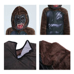 Kids Gorilla Costume King Kong Cosplay Outfit Fleece Sweatshirt Suit with Latex Helmet Full Set