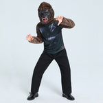 Kids Gorilla Costume King Kong Cosplay Outfit Fleece Sweatshirt Suit with Latex Helmet Full Set