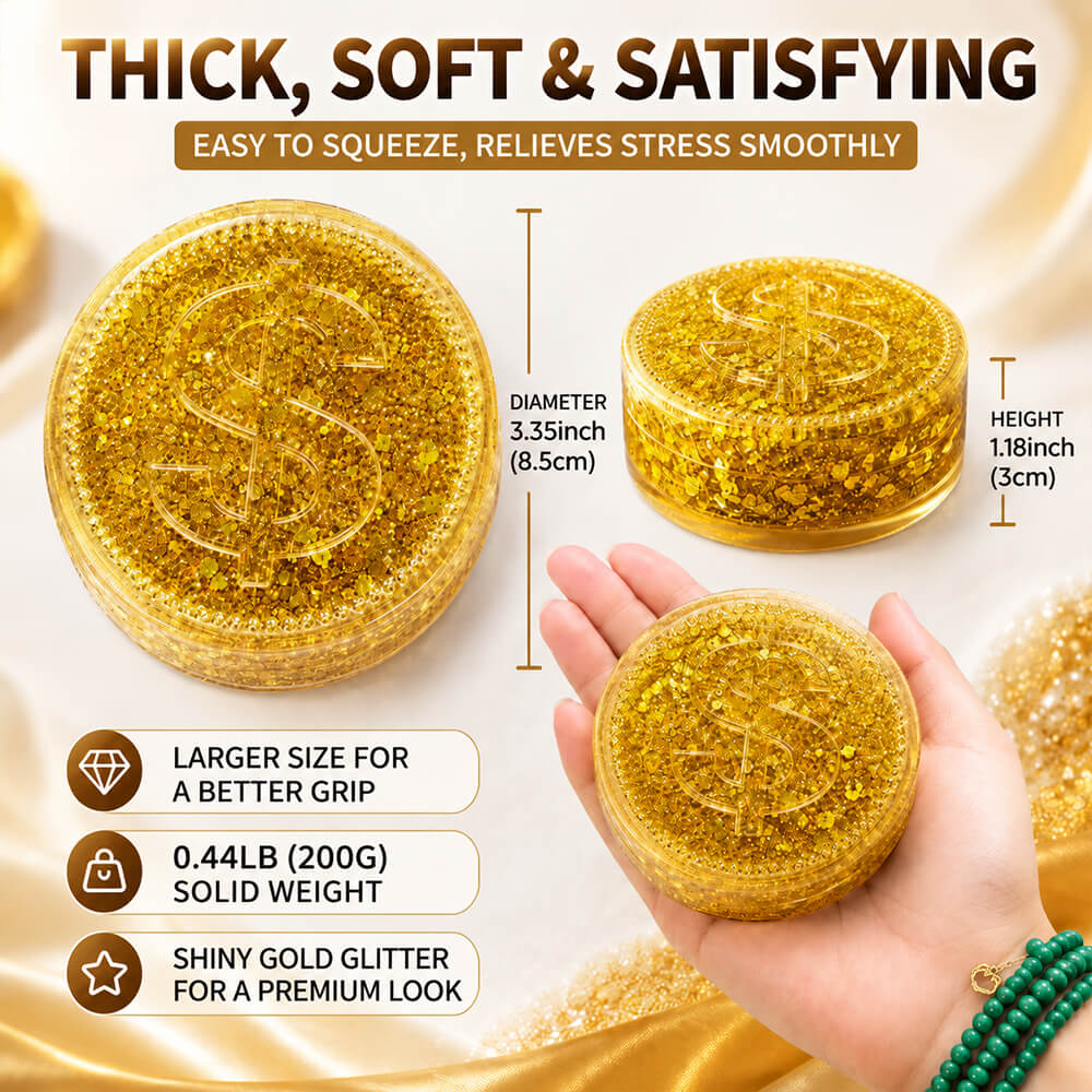 Gold Squishies Maltose Simulated Gold Coins Sparkle Stress Relief Fidget Squishy Toy for Kids 14+ and Adults