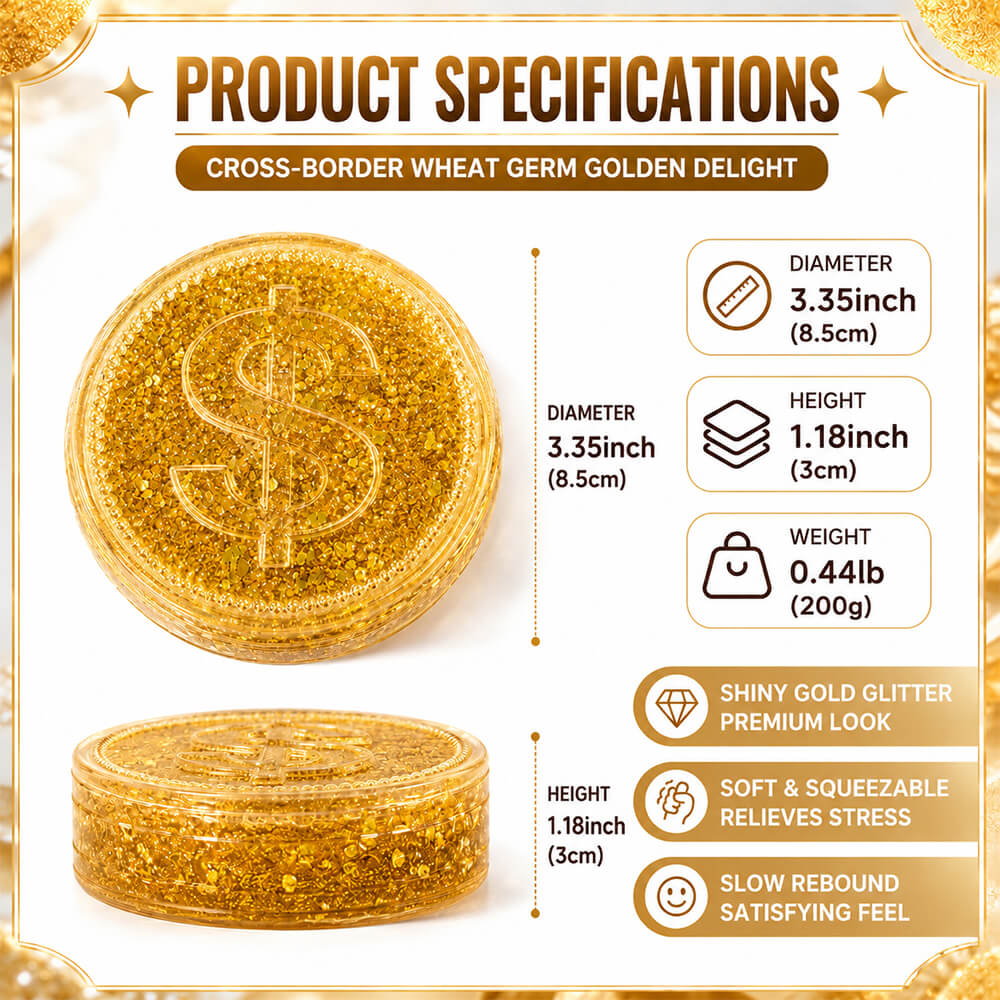 Gold Squishies Maltose Simulated Gold Coins Sparkle Stress Relief Fidget Squishy Toy for Kids 14+ and Adults