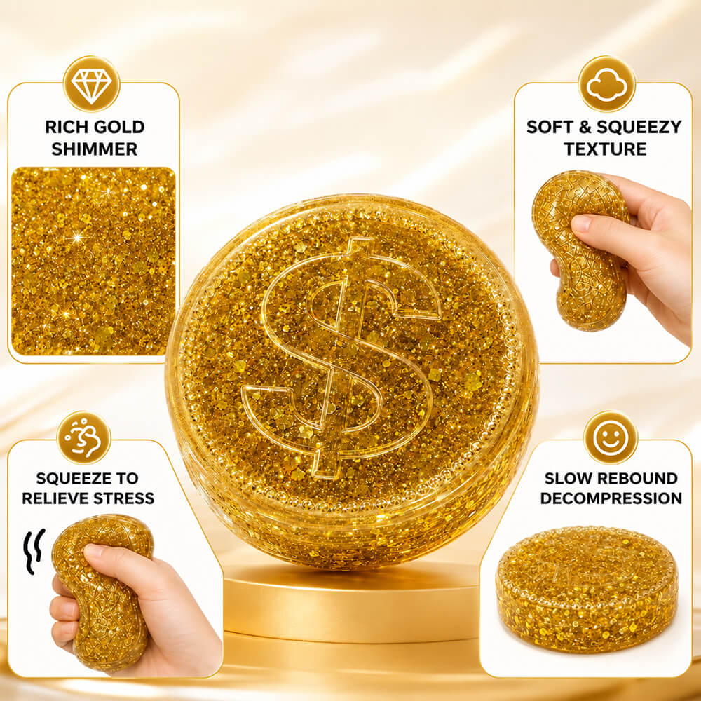 Gold Squishies Maltose Simulated Gold Coins Sparkle Stress Relief Fidget Squishy Toy for Kids 14+ and Adults