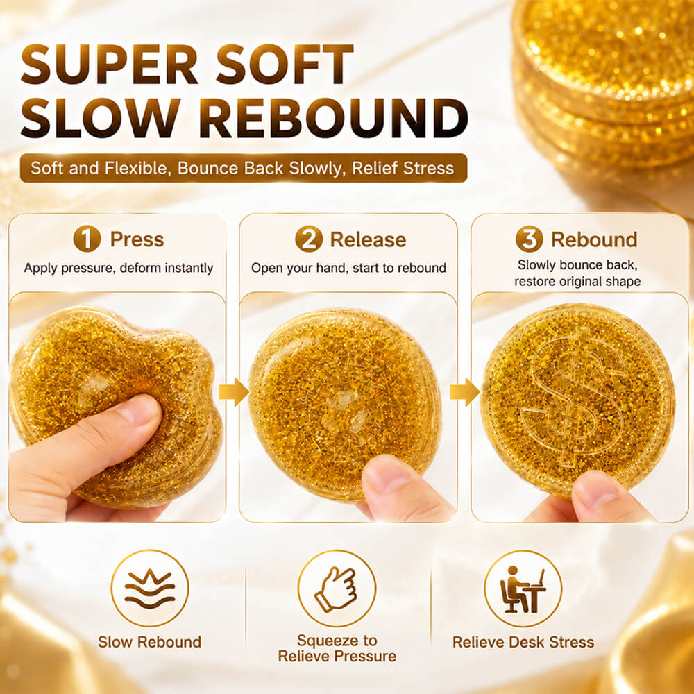 Gold Squishies Maltose Simulated Gold Coins Sparkle Stress Relief Fidget Squishy Toy for Kids 14+ and Adults