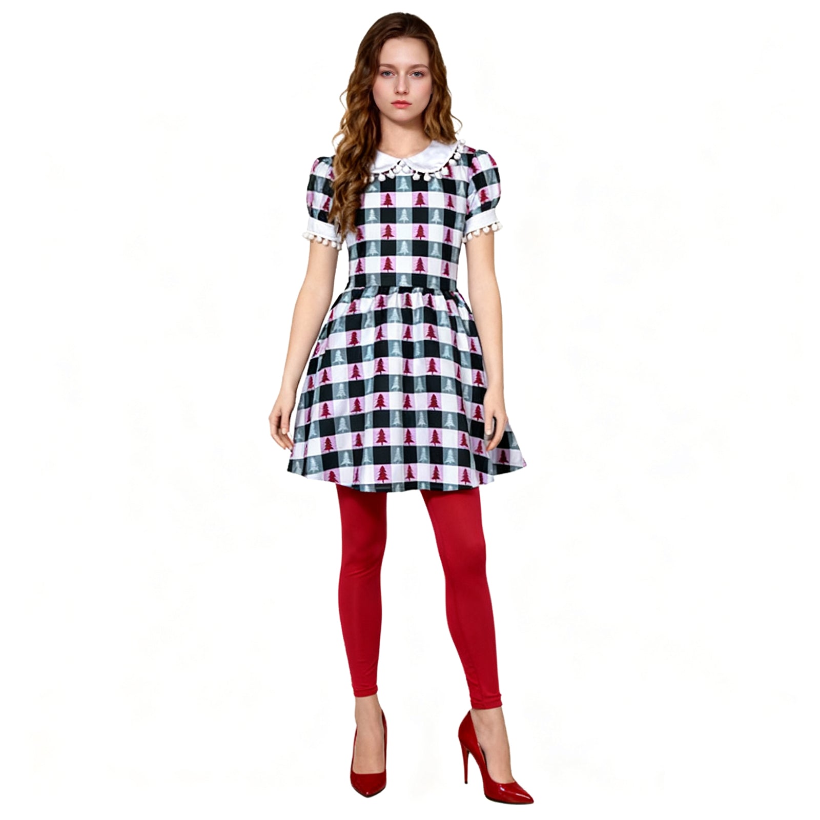 cindy lou who black and white dress Cindy Lou Who Cosplay Costume Red Hood Cloak Plaid Dress Green Braid Wig Christmas for Women Girls stage performance clothing