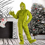 Green Monster Costume Christmas Furry Hooded Jumpsuit Gloves and Shoes Covers Suit for Kids Adults