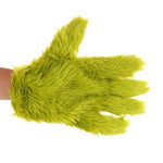 Green Monster Costume Christmas Furry Hooded Jumpsuit Gloves and Shoes Covers Suit for Kids Adults
