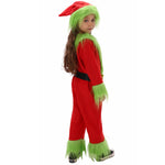 Kids Green Monster Santa Costume Furry Hooded Christmas Outfit for Boys and Girls