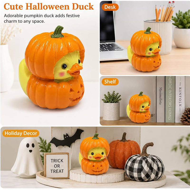 Halloween Cute Pumpkin Duck Ornament Mini Resin Desktop Ornament for Halloween Decoration