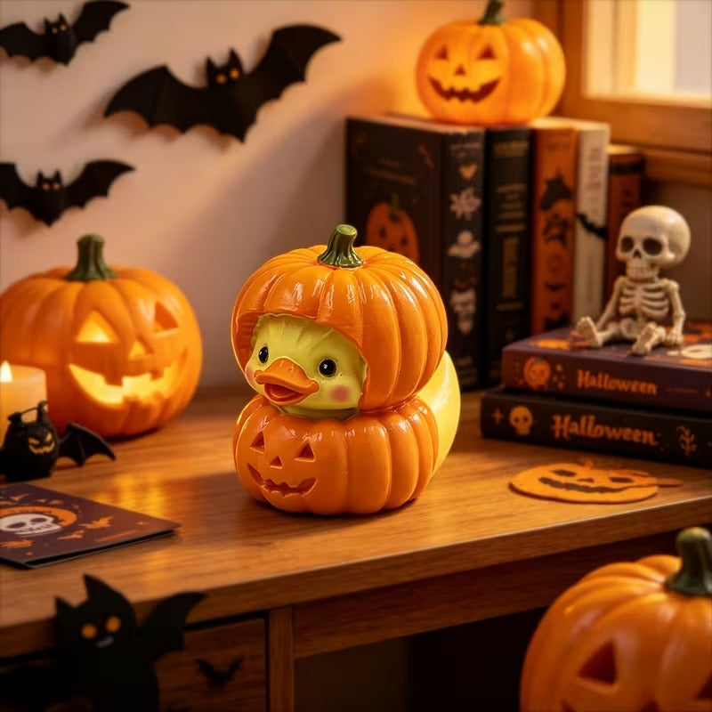 Halloween Cute Pumpkin Duck Ornament Mini Resin Desktop Ornament for Halloween Decoration