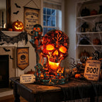 7.68'' Halloween Decor Light Resin Crack Skull Lamp with USB Charging Home Decoration Crafts