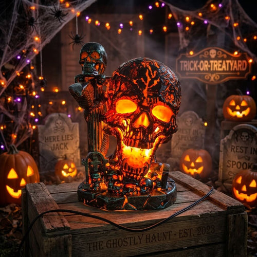 7.68'' Halloween Decor Light Resin Crack Skull Lamp with USB Charging Home Decoration Crafts