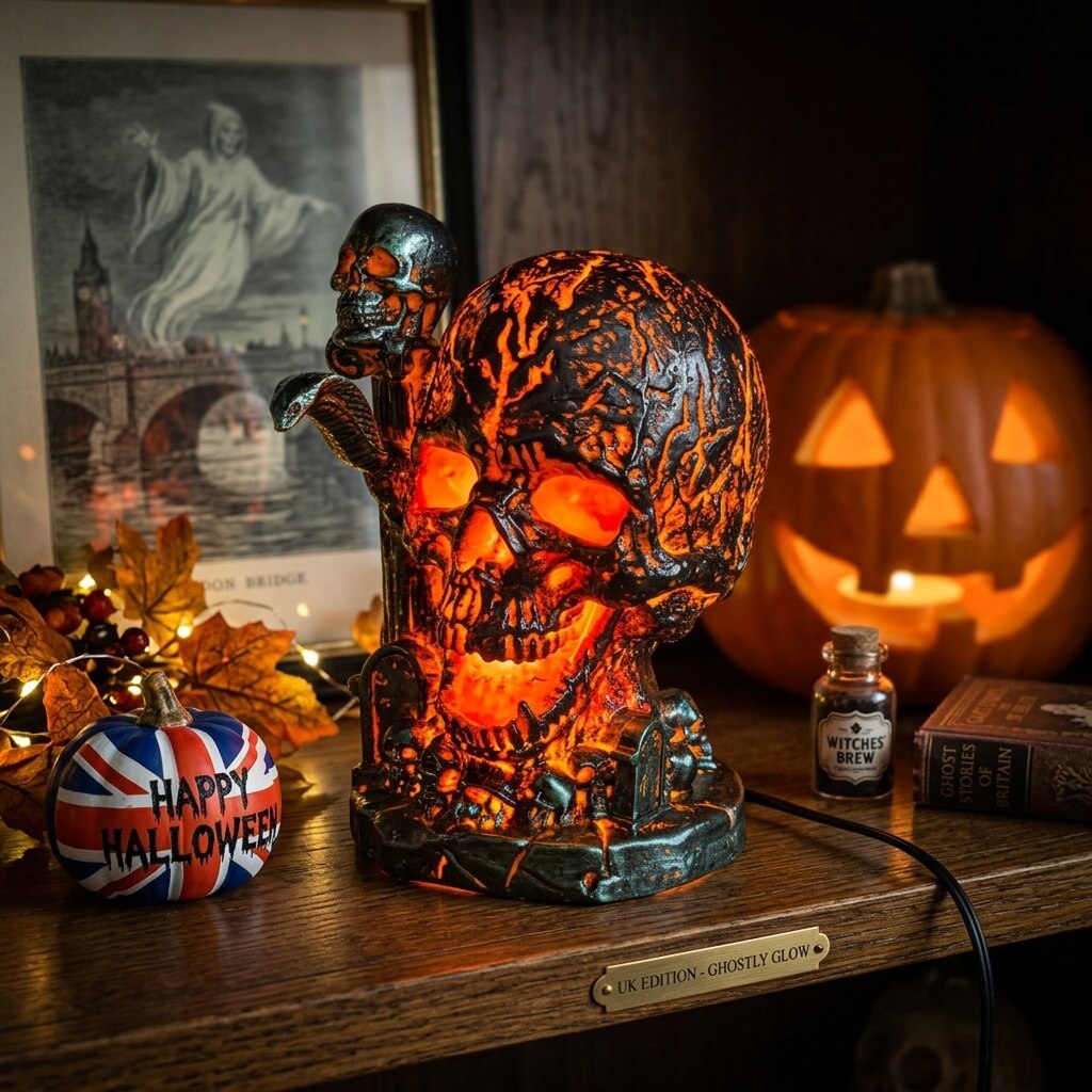 7.68'' Halloween Decor Light Resin Crack Skull Lamp with USB Charging Home Decoration Crafts