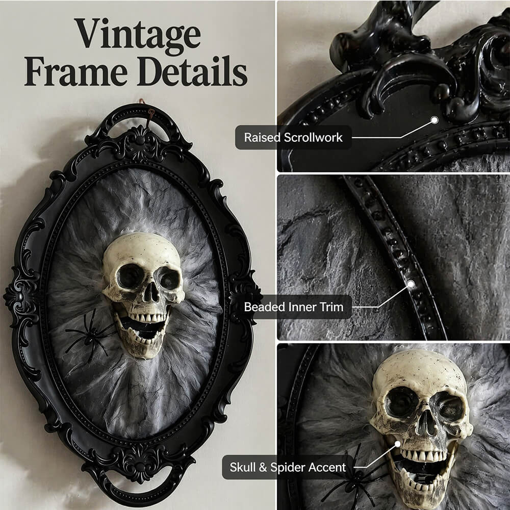 Halloween Decoration 3D Retro Horror Frame Gothic Skull Spider Gorgeous Frame Halloween Hanging Wall Decor